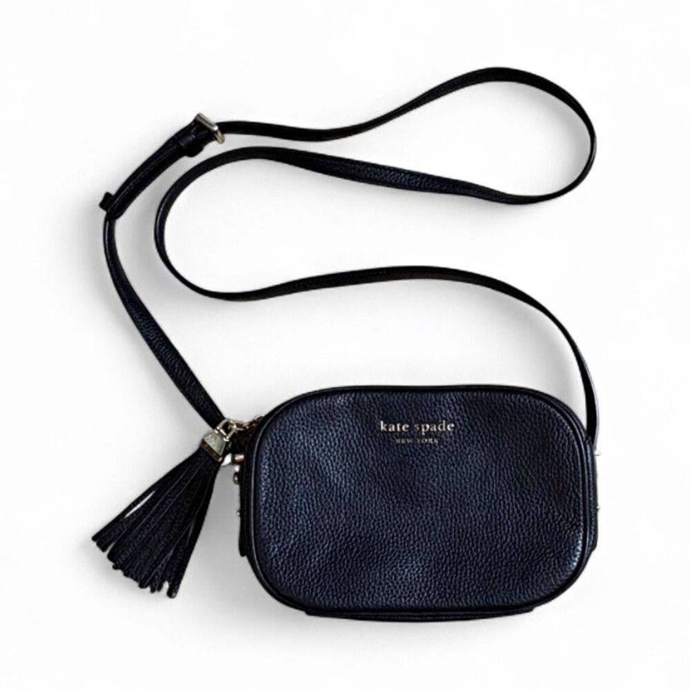 Kate Spade Annabel Black Pebbled Leather Tassel Camera Crossbody Bag